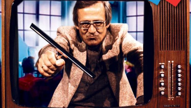 Das Cover der DVD „Scheibenwischer“ mit Dieter Hildebrandt in einem alten Fernseher.