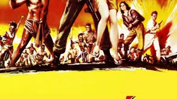 Das Filmplakat für „Surrender-Hell!“ zeigt bewaffnete Kämpfer und eine Explosion.