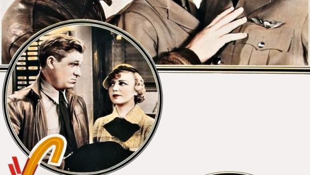 Das Filmplakat für „Ceiling Zero“ zeigt mehrere Paare in Fliegeruniformen.