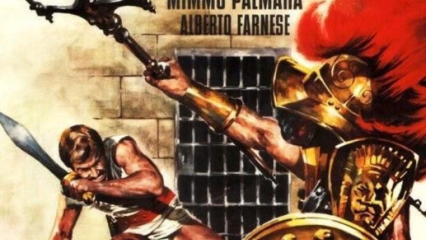 Das Filmplakat für „Kaiser der Gladiatoren“ zeigt zwei Gladiatoren im Kampf.