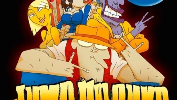 Das Cover des animierten Hip-Hop-Films „Jump Around“ zeigt eine Gruppe von Cartoon-Figuren.