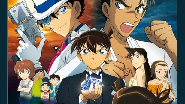 Das Filmplakat für „Detektiv Conan: Die stahlblaue Faust“ mit verschiedenen Charakteren.