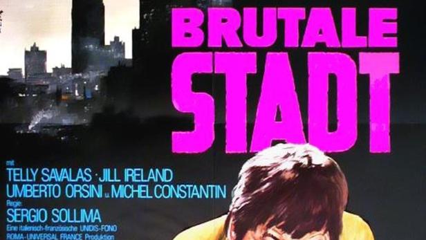 Das Filmplakat für „Brutale Stadt“ zeigt Charles Bronson mit einer Waffe vor einer Skyline.