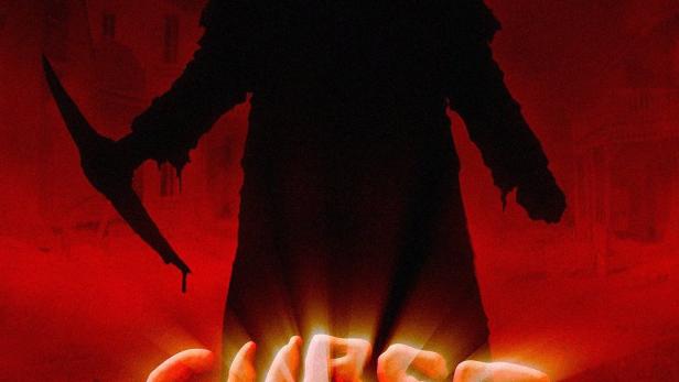 Ein dunkler Mann mit Hut und Spitzhacke auf dem Filmplakat zu „Curse of the Forty-Niner“.