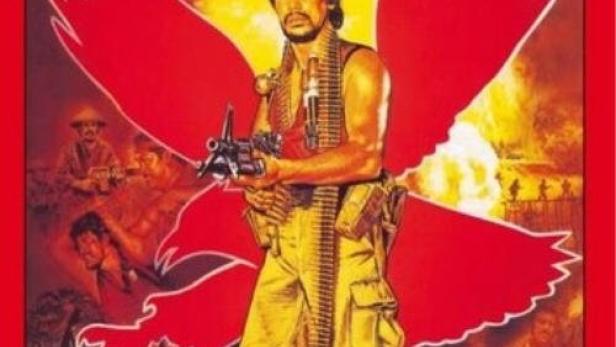 Das Filmplakat für „Raging Anger“ zeigt einen bewaffneten Mann vor einem roten Adler.