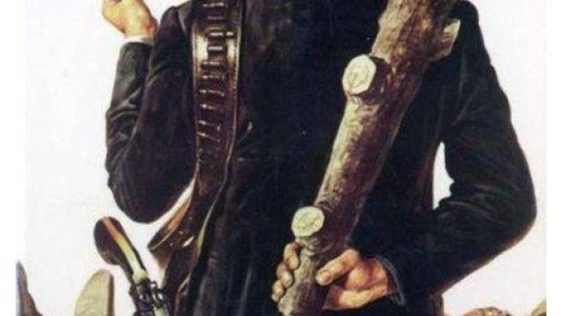 Das Cover des Films „Dicke Luft in Sacramento“ mit George Hilton als Cowboy mit Baumstamm und Spielkarten.