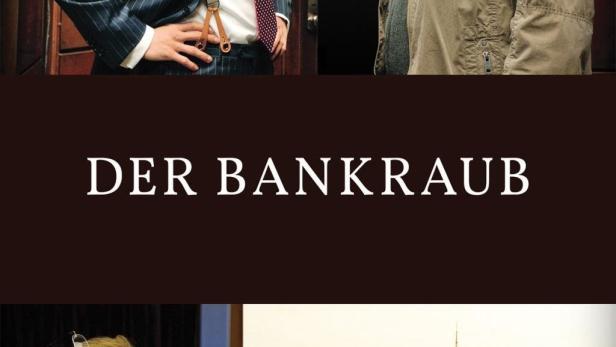 Das Filmplakat für „Der Bankraub“ zeigt zwei Männer im Gespräch und einen Mann vor der Skyline von New York.