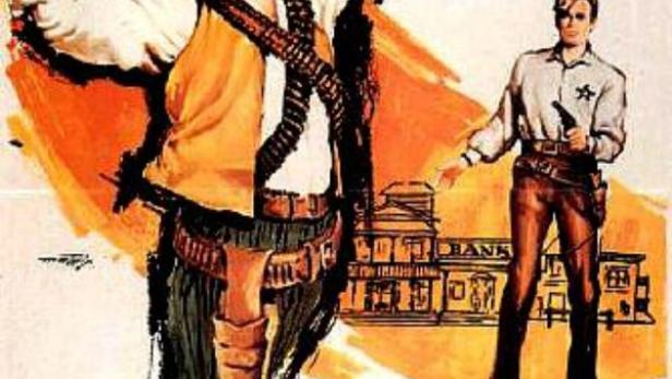 Ein Filmposter für „Brandy (El Sheriff de Losatumba)“ mit zwei bewaffneten Männern.