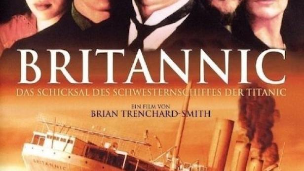 Das Filmplakat für „Britannic“ zeigt das sinkende Schiff und die Hauptdarsteller.