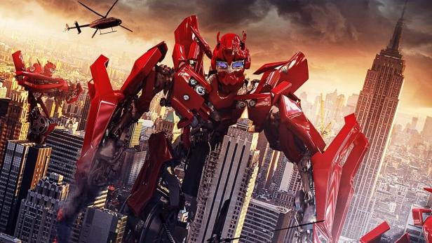 Das Filmplakat für „Robot Apocalypse“ zeigt rote Roboter in einer zerstörten Stadtlandschaft mit dem Empire State Building.