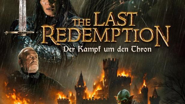 Das Filmplakat für „The Last Redemption“ zeigt eine Schlacht mit Rittern, einem Troll und einer brennenden Burg.