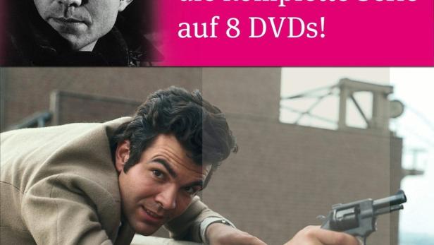 Ein Mann zielt mit einer Waffe, vermutlich eine Szene aus der Serie „Percy Stuart“.