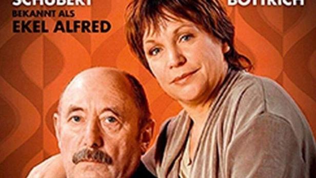 Das DVD-Cover der Serie „Mit einem Bein im Grab“ mit Heinz Schubert und Brigitte Böttrich.