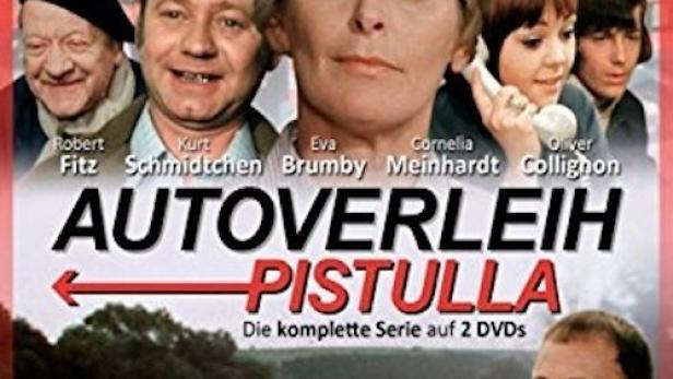Das DVD-Cover der deutschen Fernsehserie „Autoverleih Pistulla“ mit den Hauptdarstellern.