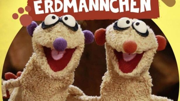 Das Cover der ersten Staffel von „Ein Fall für die Erdmännchen“ mit zwei Erdmännchen-Handpuppen.