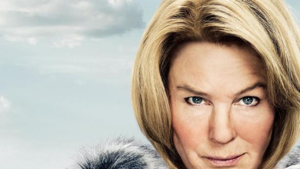 Das Filmplakat für „The Thing About Pam“ zeigt Renée Zellweger mit einem Getränk vor einem Tatort.