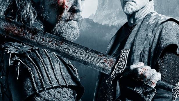 Das Filmplakat zeigt zwei Männer mit Schwertern vor einer Bergkulisse für „Pfad des Kriegers“.