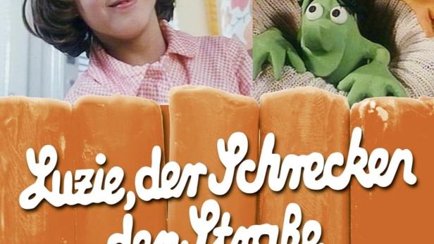 Das Cover des tschechischen Films „Luzie, der Schrecken der Straße“ mit einem Mädchen und animierten Figuren.