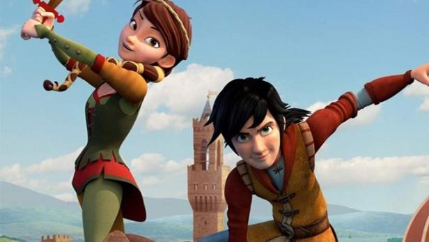 Das DVD-Cover der ersten Staffel von „Leo da Vinci“ mit den animierten Hauptfiguren.