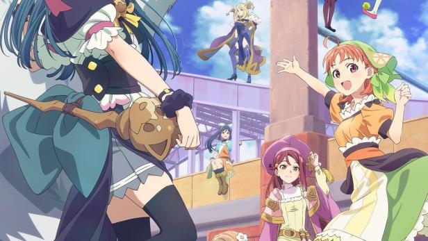 Das Anime-Poster für „Sunshine in the Mirror“ zeigt eine Gruppe von Mädchen in einer Fantasiewelt.