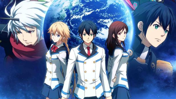 Das Cover von „Phantasy Star Online 2: The Animation“ zeigt Anime-Charaktere vor einem Planeten.