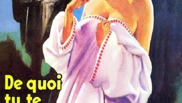 Das Filmplakat für „De quoi tu te mêles, Daniela!“ zeigt eine Frau und drei Männer, einer davon mit einer Waffe.