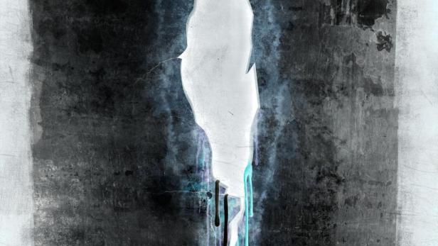 Ein abstraktes Bild mit einem Riss und dem Wort „Thanatomorphose“.