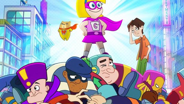 Das Poster für die Disney-Serie „Hamster & Gretel“ zeigt die beiden Titelhelden auf einem Haufen von Bösewichten.