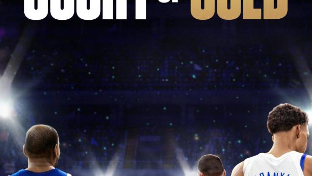 Das Poster für „Court of Gold“ zeigt Basketballspieler wie Durant, Curry, Jokic und Wembanyama.