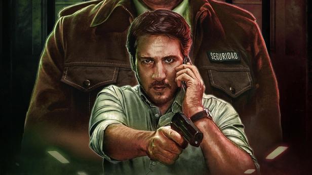 Das Filmplakat für „La Noche Más Larga“ zeigt zwei Männer vor einem Gefängnisaufstand.