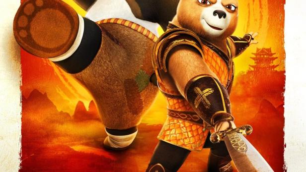 Das Filmplakat für „Kung Fu Panda: Der Drachenritter“ zeigt Po und ein weiteres Bärenwesen.