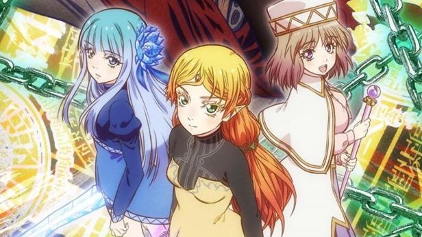 Das Anime-Poster zeigt den Onkel aus einer anderen Welt mit drei weiblichen Charakteren.