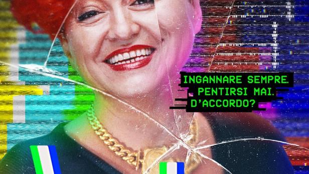 Das Poster für die Netflix-Dokumentation „Wanna“ zeigt eine Frau mit roten Haaren und goldenem Schmuck.