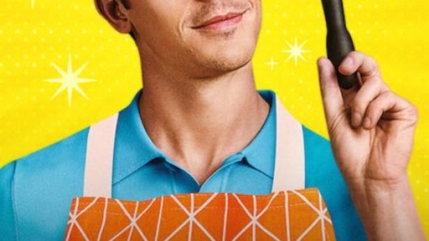 Ein Mann mit Schneebesen auf dem Werbeplakat für „Easy-Bake Battle: The Home Cooking Competition“.