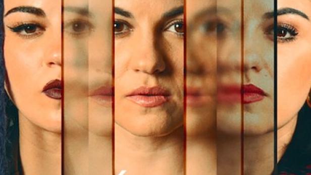 Das Poster für die Fernsehserie „Triada“ zeigt das Gesicht einer Frau in verschiedenen Variationen.