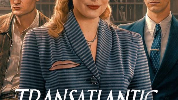 Das Filmplakat zu „Transatlantic“ zeigt drei Personen in Kleidung der 1940er Jahre.