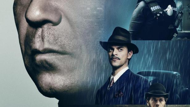 Das Poster für die Netflix-Serie „Bodies“ zeigt die Gesichter von vier Ermittlern aus verschiedenen Epochen.