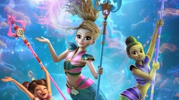 Drei animierte Meerjungfrauen halten Zepter vor dem Titel „Mermaid Magic“.