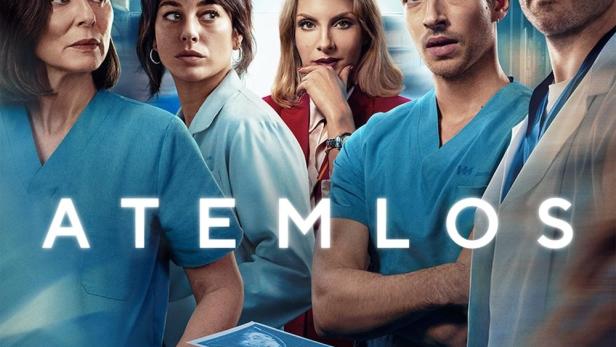 Das Filmplakat für „Atemlos“ zeigt ein Ärzteteam, das eine Röntgenaufnahme betrachtet.