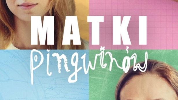 Das Filmplakat für „Matki Pingwinów“ zeigt vier Porträts auf farbigem Hintergrund.