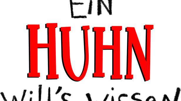Das Wort „HUHN“ in roten Buchstaben auf schwarzem Hintergrund.