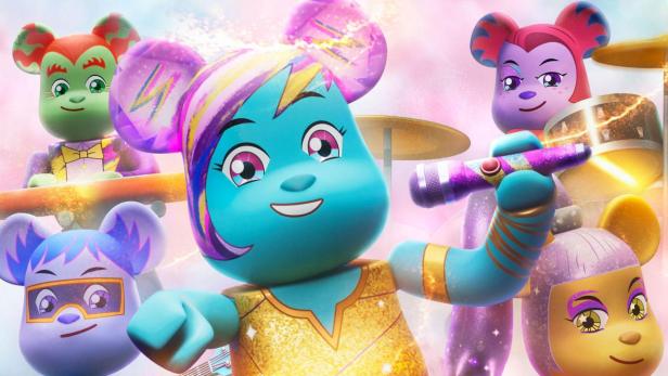 Das farbenfrohe animierte Poster zeigt die Band Be@rbrick mit verschiedenen Bandmitgliedern und Instrumenten.