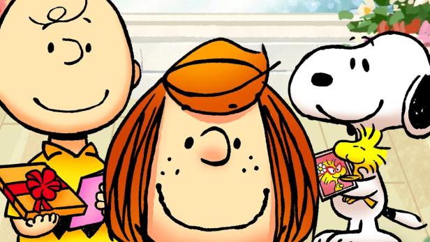 Charlie Brown, Peppermint Patty, Snoopy und Woodstock feiern Mutter- und Vatertag.