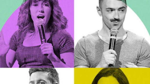 Das Netflix-Poster für „The Comedy Lineup“ zeigt vier Comedians mit Mikrofonen.