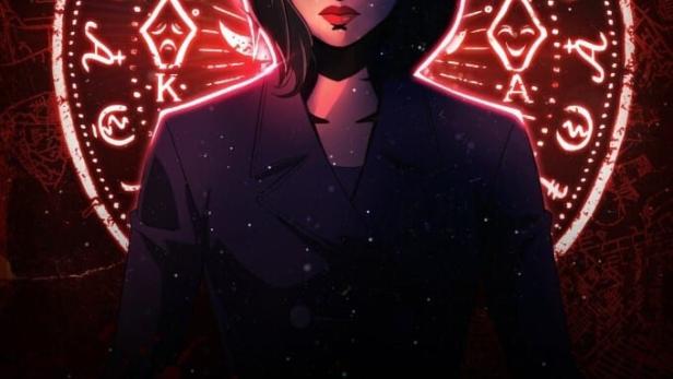 Das Cover der Netflix-Serie „Trese“ zeigt eine Frau vor einem roten, okkulten Symbol.