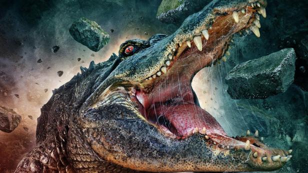 Das Poster für den Film „Meth Gator“ zeigt einen Alligator mit aufgerissenem Maul.