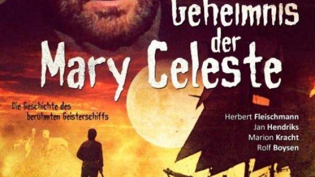 Das Filmplakat zu „Das Geheimnis der Mary Celeste“ zeigt einen Mann, ein Schiff und einen Totenkopf.