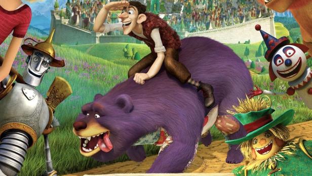 Das Filmplakat für „Urfin Dzhyus i ego derevyannye soldaty“ zeigt animierte Charaktere vor einer Schlosskulisse.