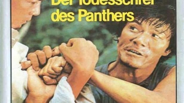 Das Cover der VHS „Shaolin – Der Todesschrei des Panthers“ zeigt zwei Männer im Kampf.