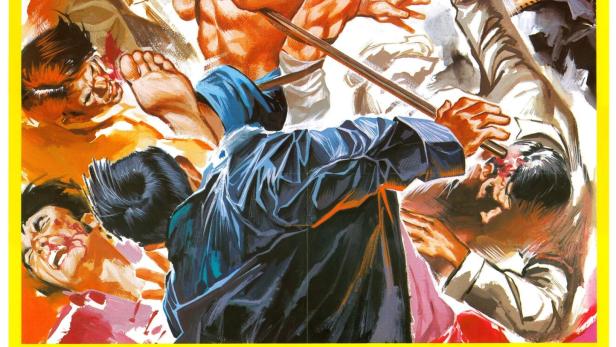 Das Filmplakat für „Die Killer ohne Hände“ zeigt eine Kampfszene mit mehreren asiatischen Kämpfern.